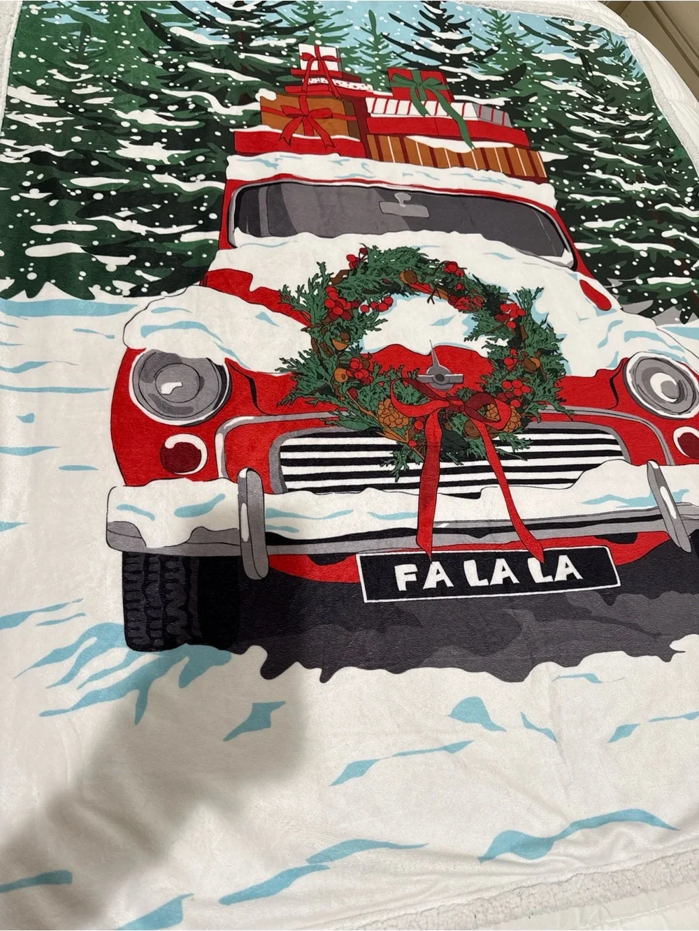 Holiday Red Vintage Truck Throw Blanket - Festive Wreath Design Soft Cozy 50x60